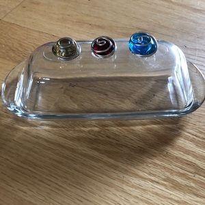 Embellished glass butter dish